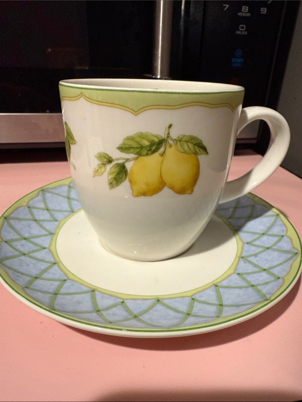 Lemon Grove Porcelain Teacup and Saucer - White and Yellow